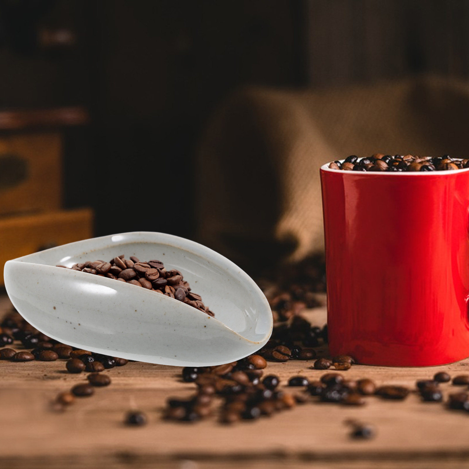Coffee Tea Leaf And Bean - Seramik Kahve Çekirdeği Dozaj Tepsisi, Öğütülmüş