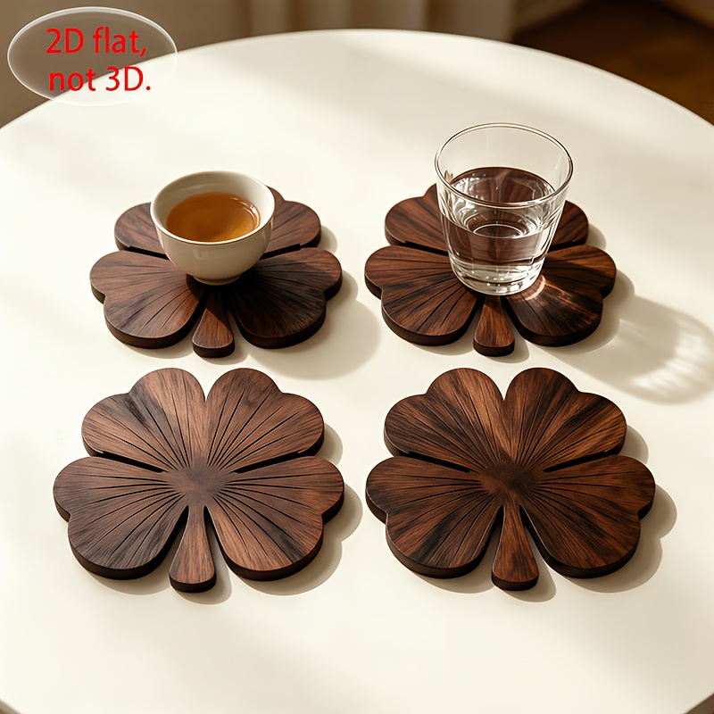 Coffee Tea Set Up - 4 Adet 2D Düz Yonca Ahşap