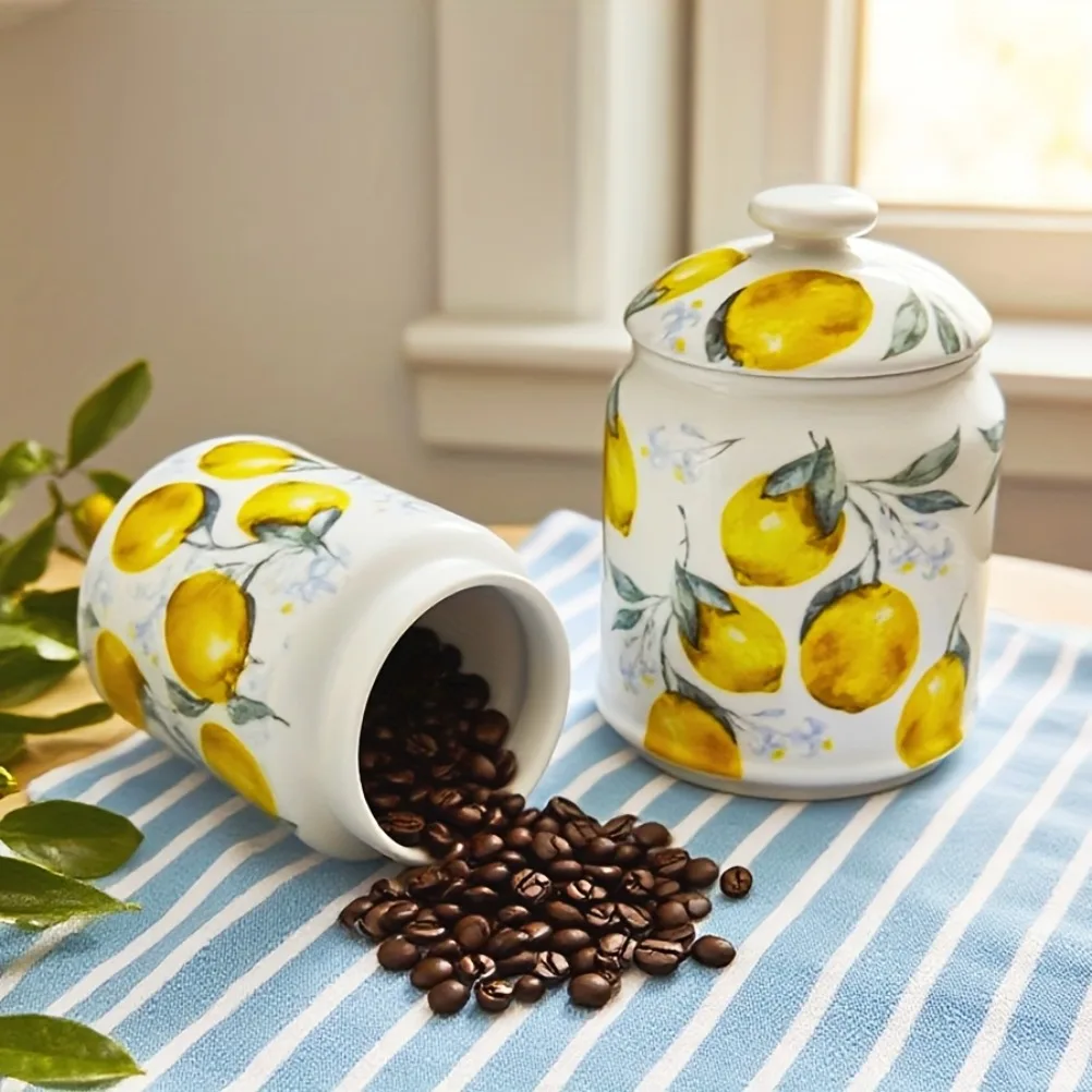 Lemon Tea Coffee - Limon Desenli Seramik Saklama Kavanozu 1000ml