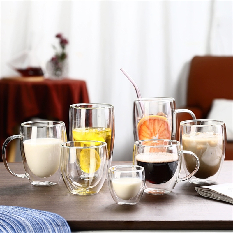 Lemon Tea Coffee - Şeffaf çift duvar cam kupa bambu
